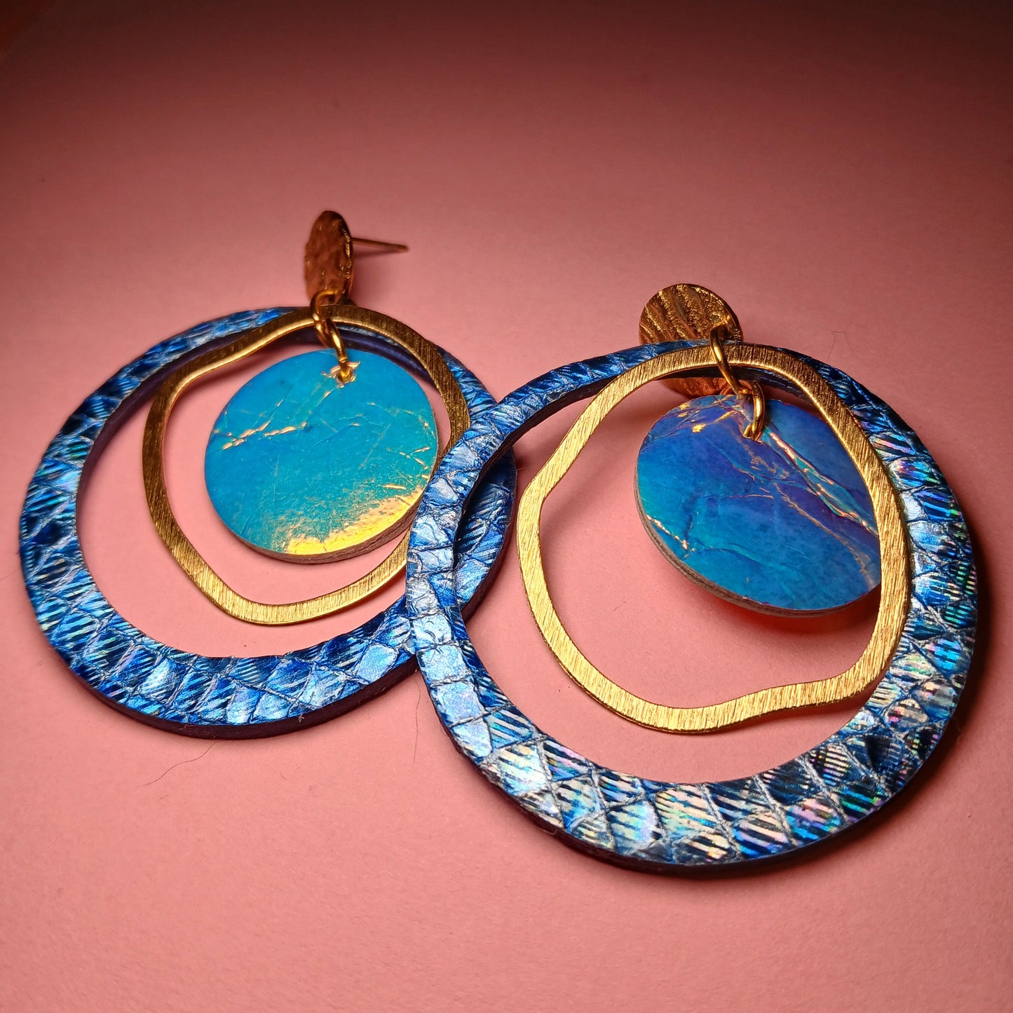 Boucles d'oreilles PLANET bleue sirène , holographique