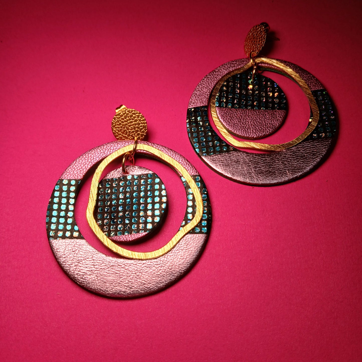 boucles d'oreilles "SIRIUS" rose bleue paillettes