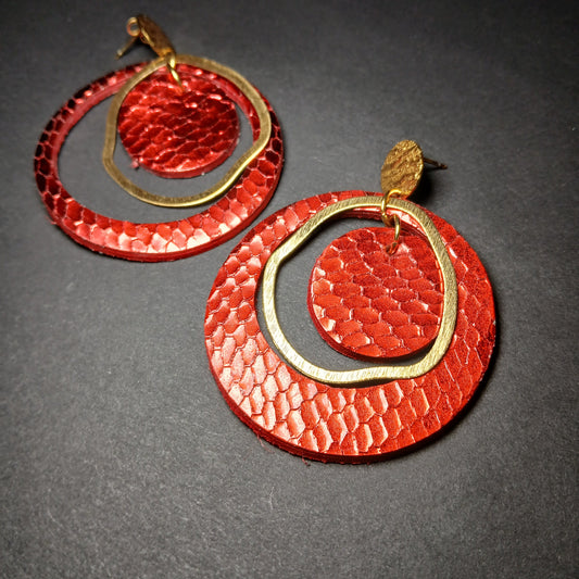 Boucles d'oreilles  PLANET rouge crocro