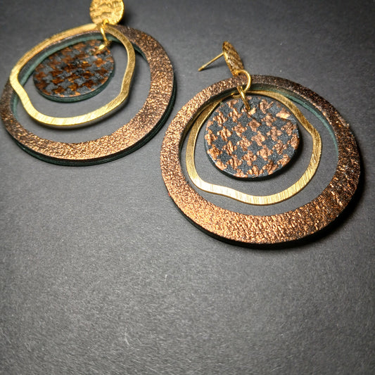 Boucles d'oreilles  PLANET doré marron