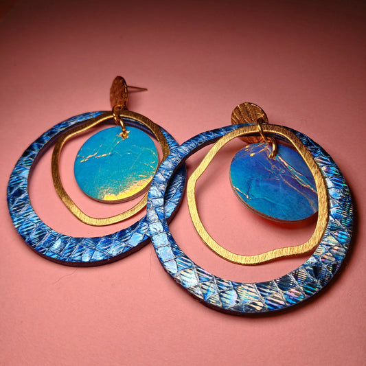 Boucles d'oreilles  PLANET bleue sirène , holographique