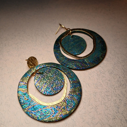 Boucles d'oreilles  PLANET vert reflets