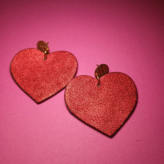 Boucles d'oreilles - COEURS rouge brillant