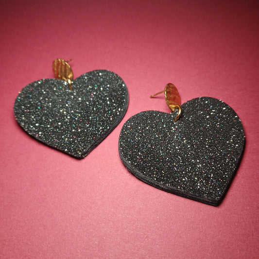 Boucles d'oreilles - COEURS noir paillettes