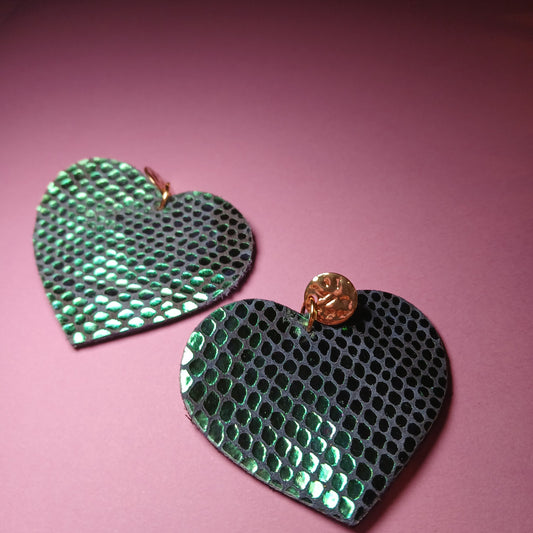 Boucles d'oreilles - COEURS vert holographique
