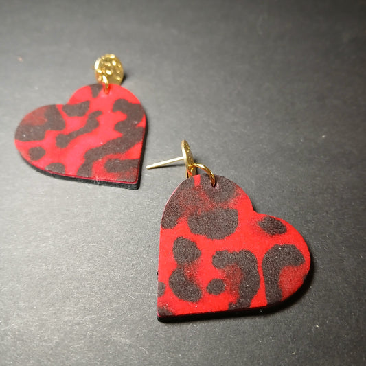 boucles d'oreilles , CYGNES léopard rouge