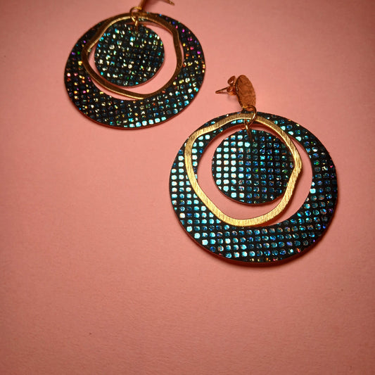 Boucles d'oreilles  PLANET bleue paillettes multicolore