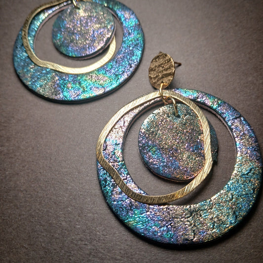 Boucles d'oreilles  PLANET multicolore irisé