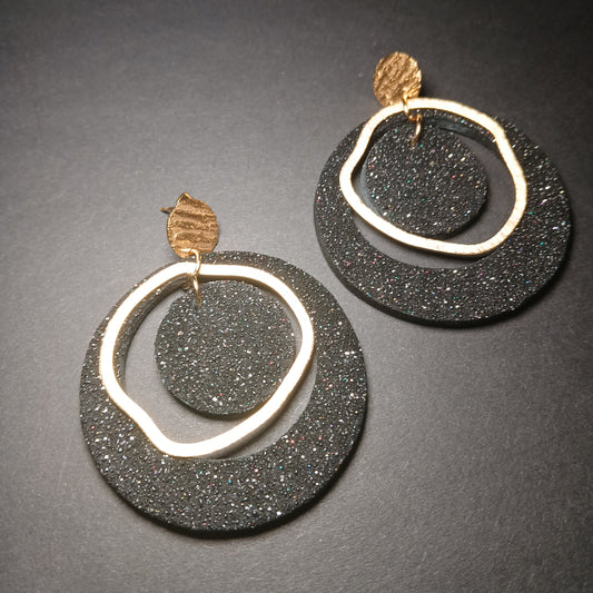 Boucles d'oreilles  PLANET noir paillettes
