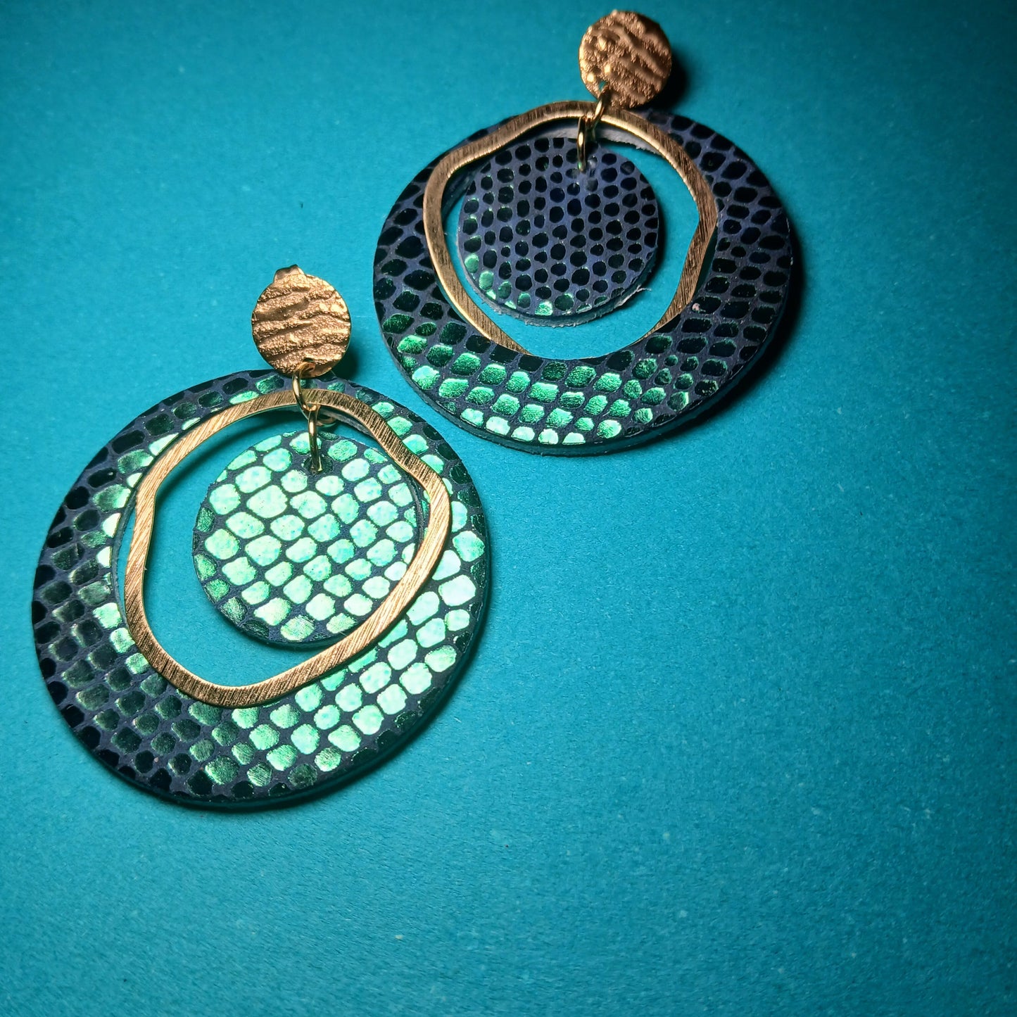 Boucles d'oreilles  PLANET vert gris holographique