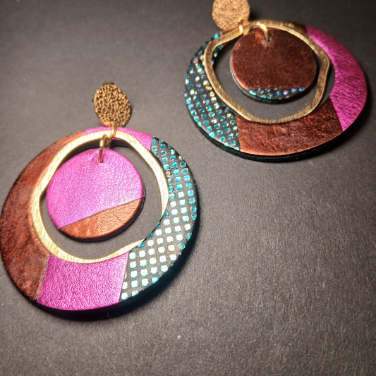 boucles d'oreilles "SIRIUS" paillettes rose marron