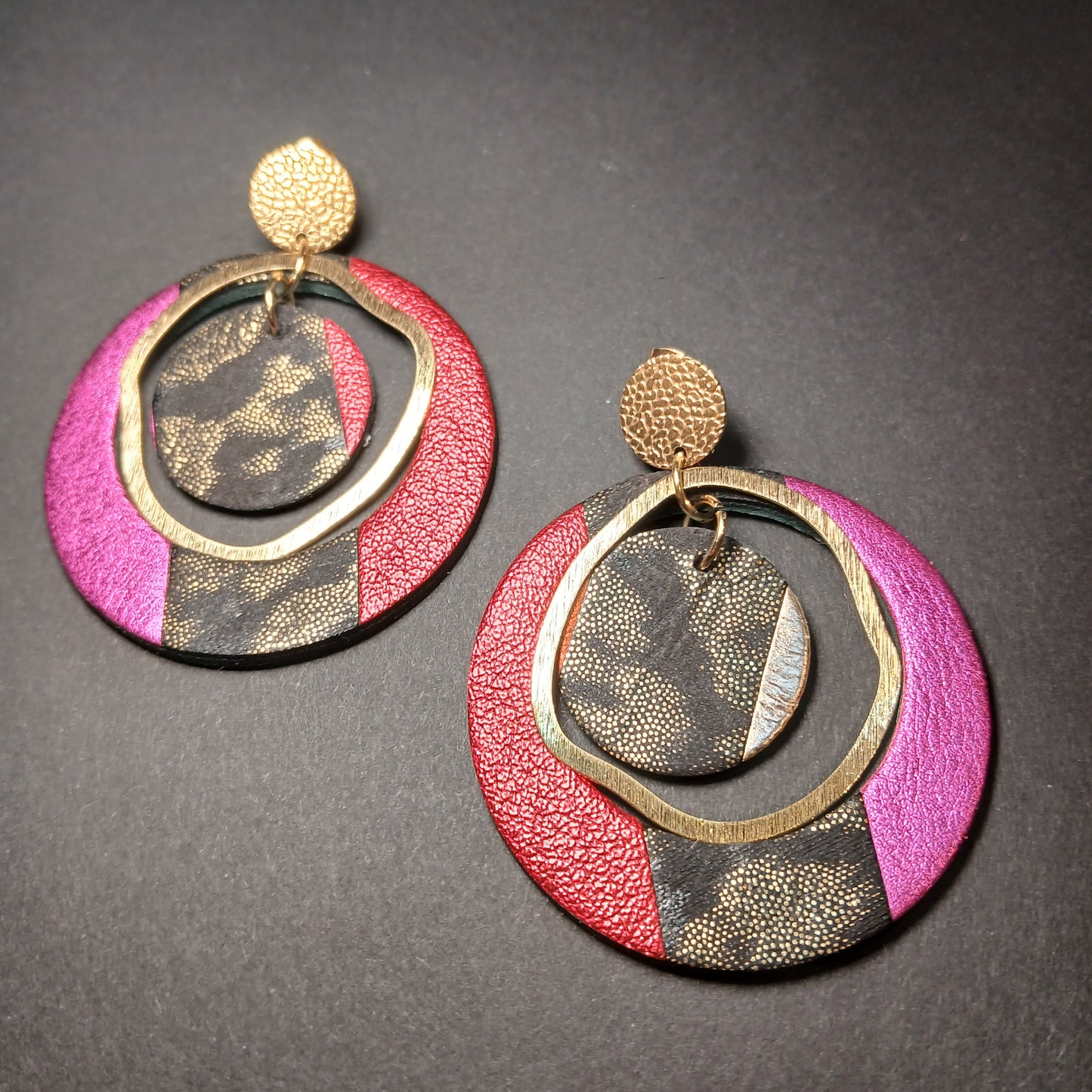 boucles d'oreilles "SIRIUS"  léopard rose rouge