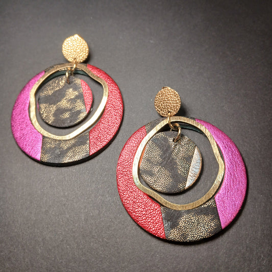 boucles d'oreilles "SIRIUS"  léopard rose rouge