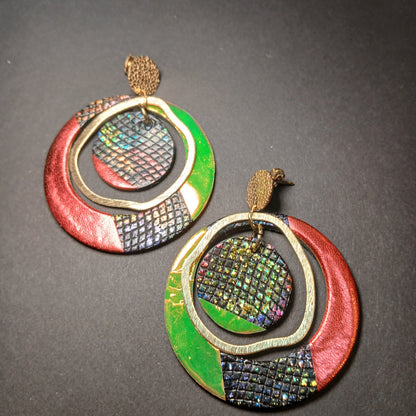 boucles d'oreilles "SIRIUS holographique rouge noir paillettes