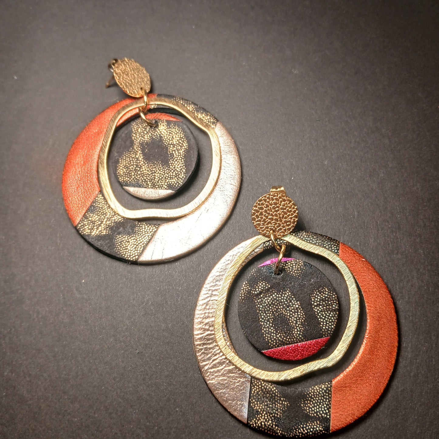 boucles d'oreilles "SIRIUS" léopard orange or