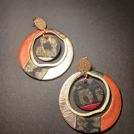 boucles d'oreilles "SIRIUS" léopard orange or