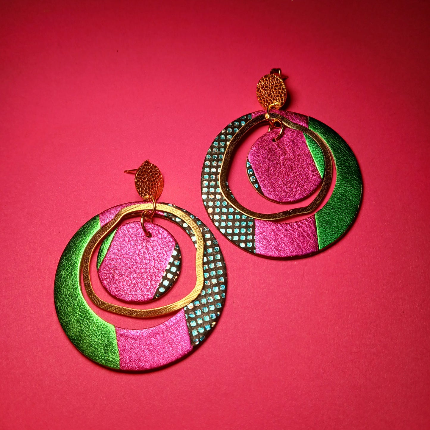 boucles d'oreilles "SIRIUS" vert bleue paillettes rose
