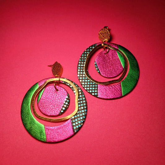 boucles d'oreilles "SIRIUS" vert bleue paillettes rose
