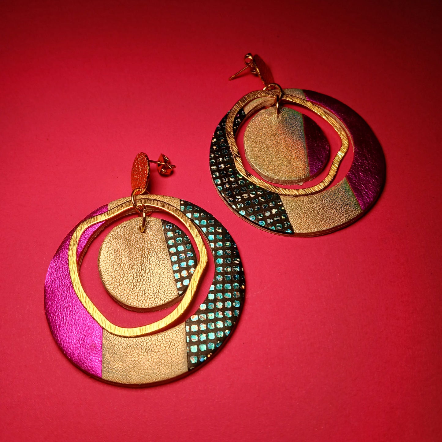 boucles d'oreilles "SIRIUS" rose blanc paillettes