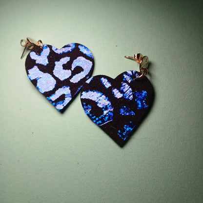 boucles d'oreilles , LES CYGNES bleu léopards