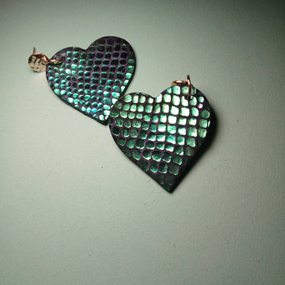 boucles d'oreilles , LES CYGNES vert holographique