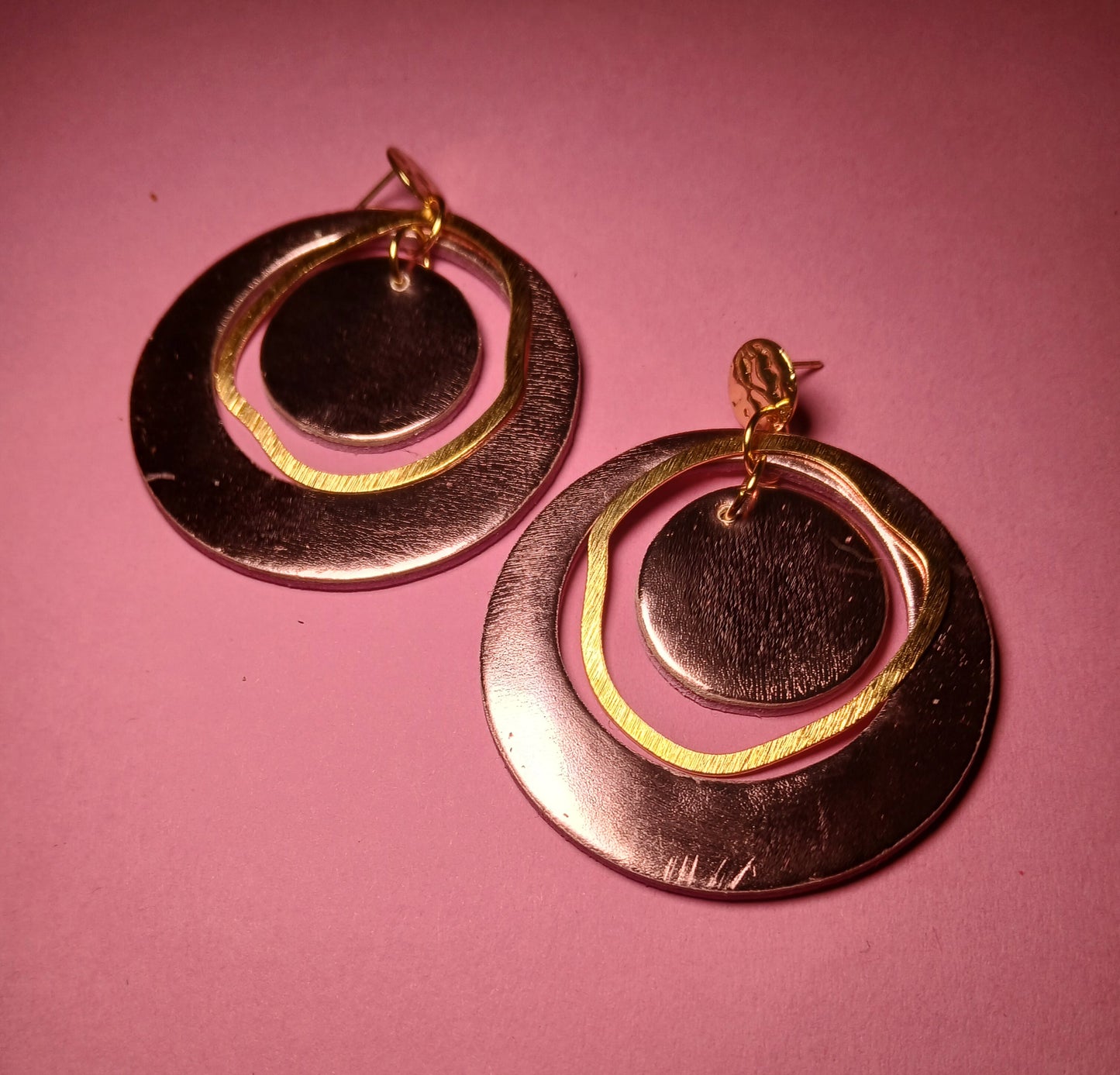 Boucles d'oreilles  PLANET holographique rosée