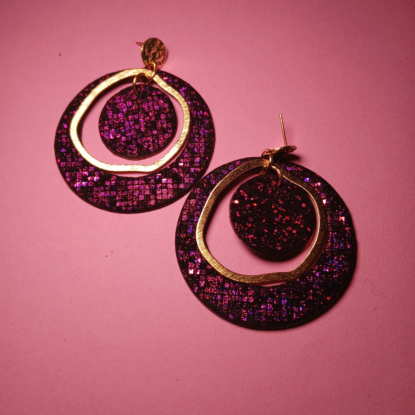 Boucles d'oreilles  PLANET rose noir