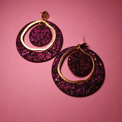 Boucles d'oreilles  PLANET rose noir