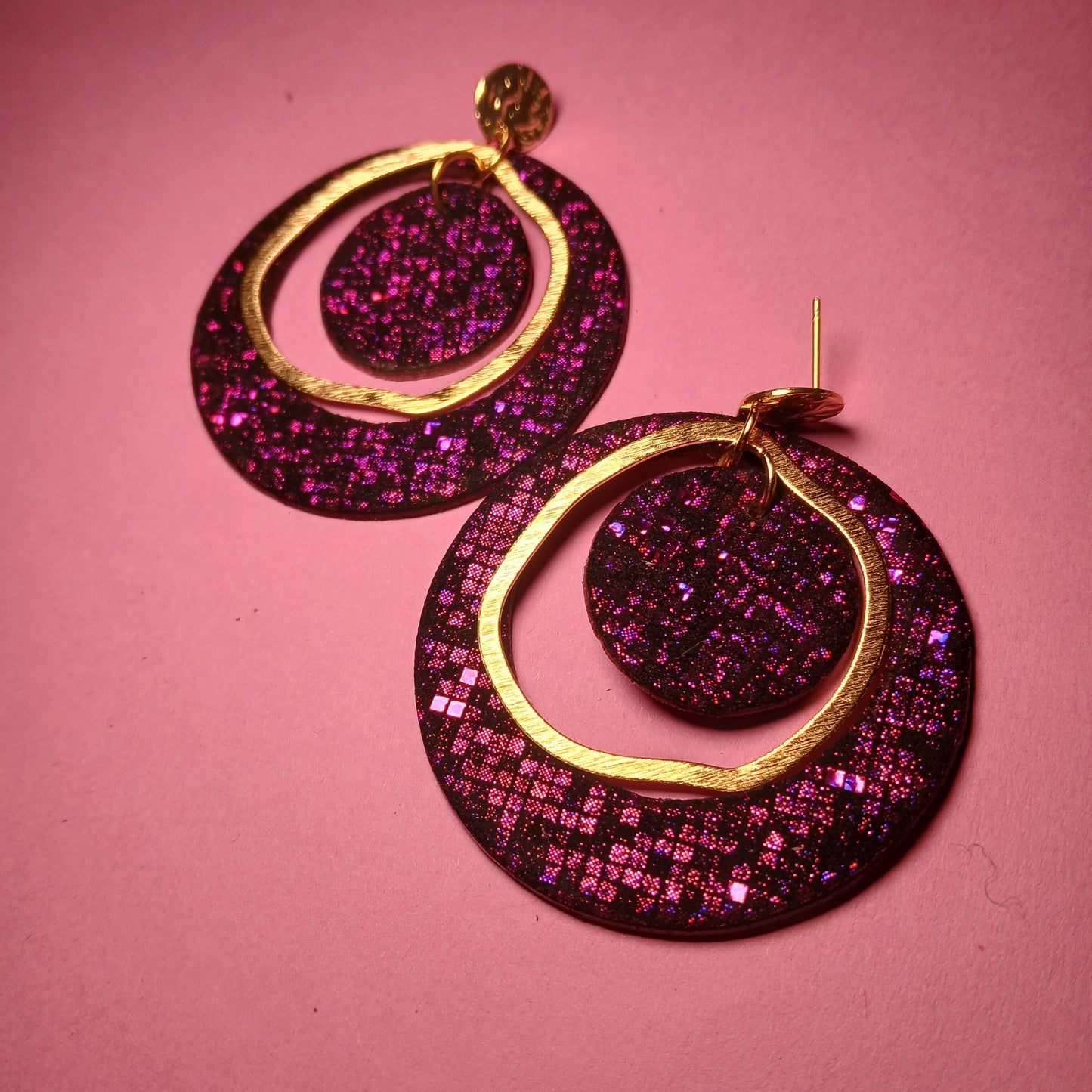 Boucles d'oreilles  PLANET rose noir