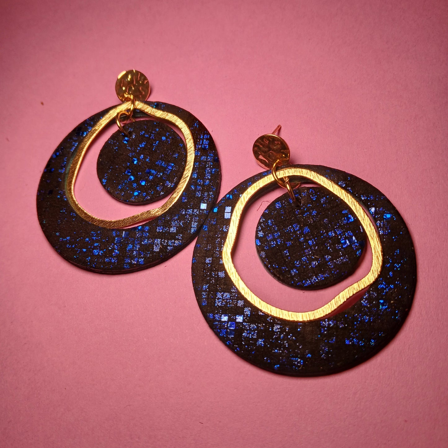 Boucles d'oreilles  PLANET bleue noir