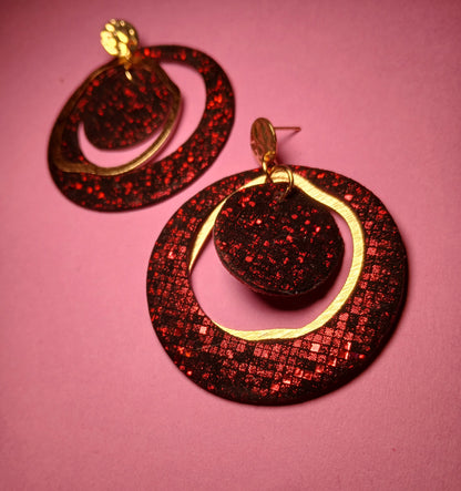 Boucles d'oreilles  PLANET noir rouge