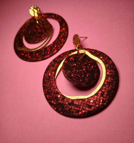 Boucles d'oreilles  PLANET noir rouge
