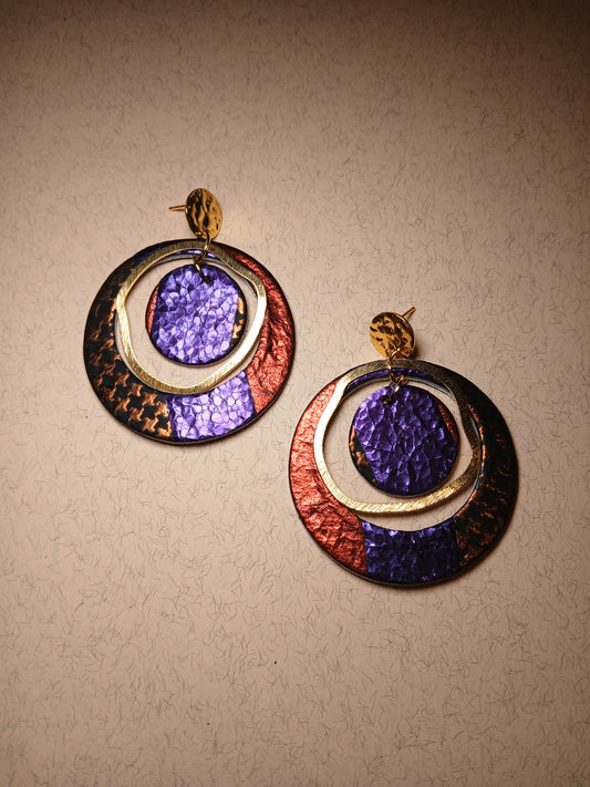 Boucles d’oreilles SIRIUS violet marron carré – cuir irisé