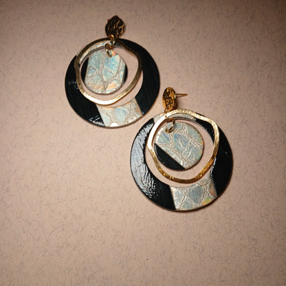 boucles d'oreilles "SIRIUS" noir et blanc irisé