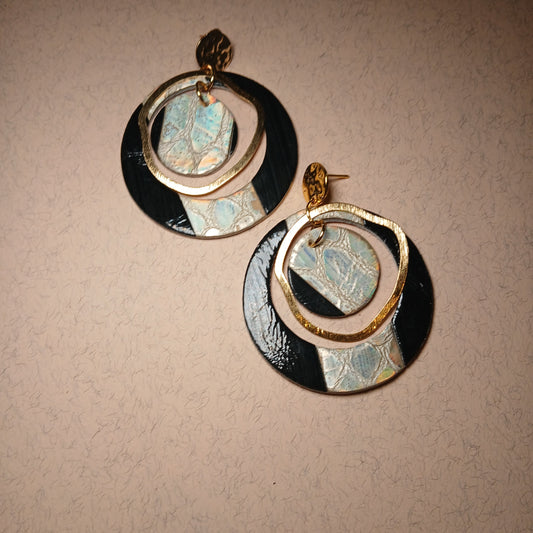 boucles d'oreilles "SIRIUS" noir et blanc irisé