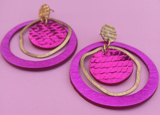 Boucles d'oreilles - PLANET - Fuchsia et paillettes